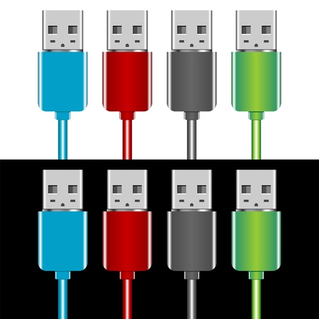 USB plugs with different colors over black and whiteのイラスト素材