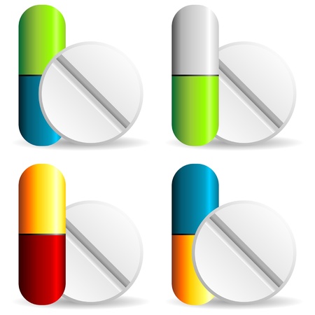 Medical capsules with different colors over white backgroundのイラスト素材