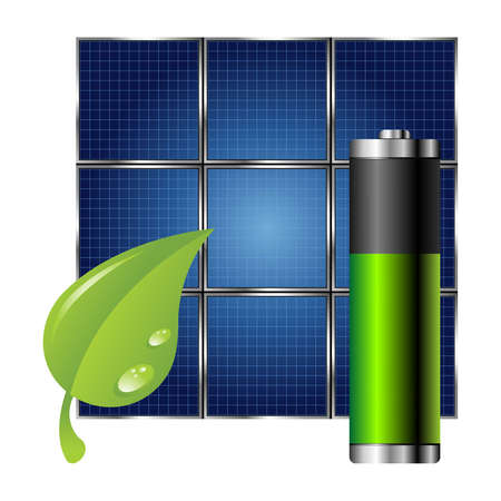 Clean energy. Solar panel green leaf and batteryのイラスト素材