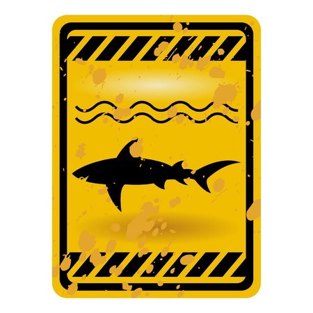Grunge shark attack warning sign isolated over whiteのイラスト素材