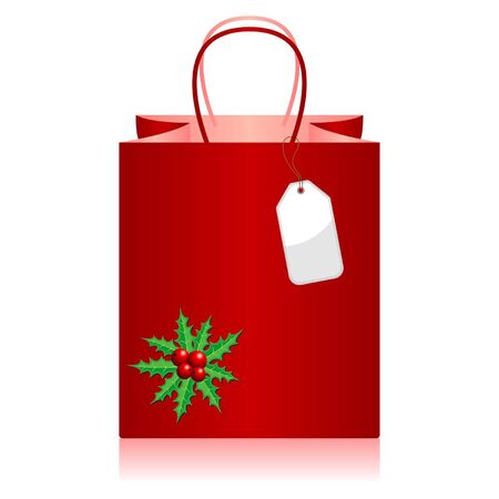 Christmas shopping bag with tag over whiteのイラスト素材