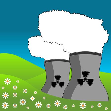Nuclear energy power plant polluting the landscapeのイラスト素材