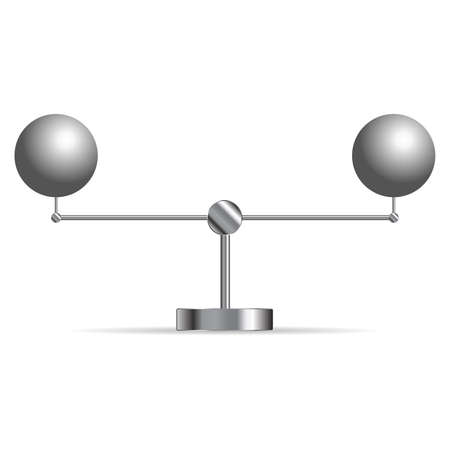 Two metallic spheres supported in a cradle over whiteのイラスト素材