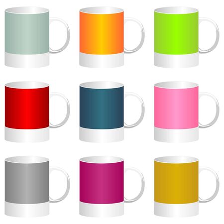 Colorful mugs isolated over square white backgroundのイラスト素材