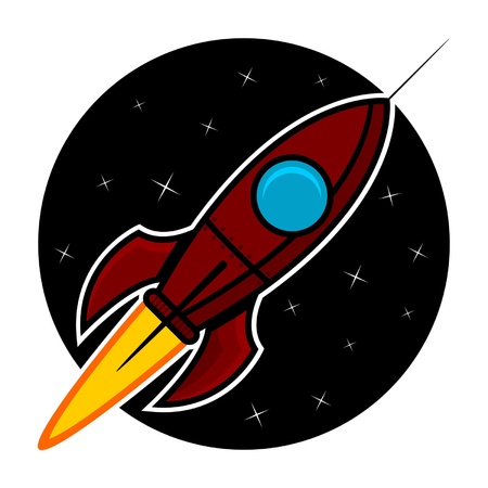 Space rocket travelling over starry sky backgroundのイラスト素材