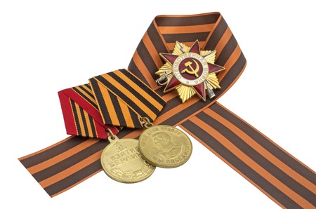 Soviet Order of the Great Patriotic War at the St. George ribbon. Symbol of Russia's victory in World War II. Isolated on white.のeditorial素材
