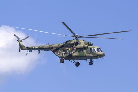 Tyumen, Russia-June 29, 2019: all-Russian Army Games. Competition of engineering Formula. Military helicopter Mi-8 AMTSHのeditorial素材