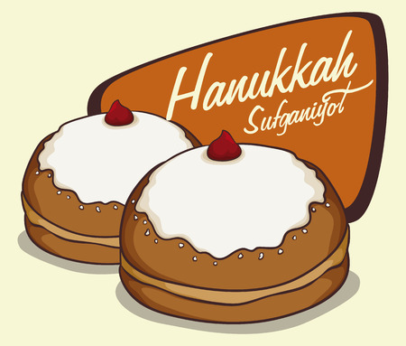 Realistic sufganiyot in cartoon style with Hanukkah messageのイラスト素材