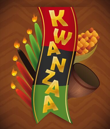 Traditional Kwanzaa design elements in tribal on brown backgroundのイラスト素材