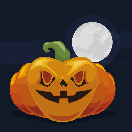 Spooky Halloween pumpkin With Full moon and clouds backgroundのイラスト素材