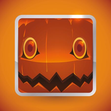 Halloween pumpkin icon on glossy orange backgroundのイラスト素材