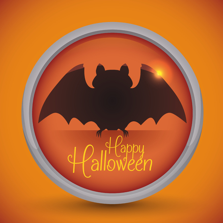 Happy Halloween Bat Round Button on orange backgroundのイラスト素材