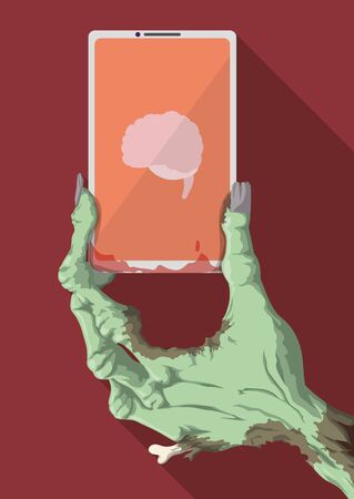Funny zombie hand holding a smartphone searching fashion brains in Its new appのイラスト素材