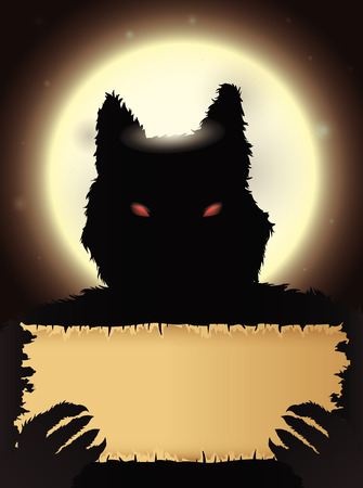Werewolf old holding a paper in a clear full moon Night with grim stareのイラスト素材