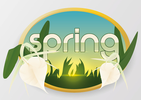 Beauty spring dawn in countryside with orchids and sunlight effect.のイラスト素材