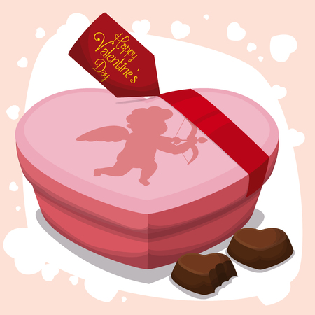 Pink heart box and chocolates with heart shape to give in Valentine's Day.のイラスト素材
