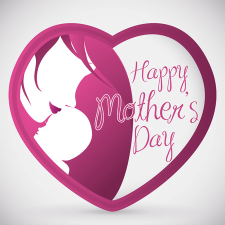 Beauty heart-shape with mother and baby silhouettes for Mother's Day celebration.のイラスト素材