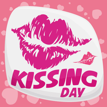 Lips marks in a sign to celebrate Kissing Day with hearts in the background.のイラスト素材