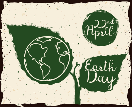 Earth Day message in a plant begin to grow in sketch and grunge style.のイラスト素材