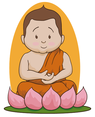 Buddha in meditative position sit in a lotus flower in white background.のイラスト素材