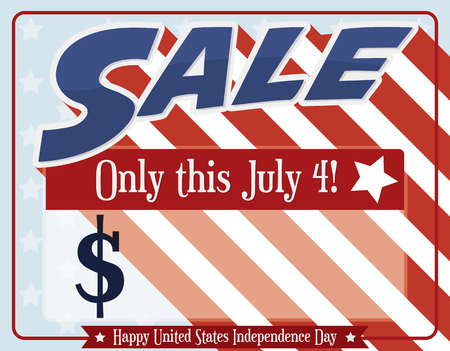 Template with Sale text and long shadow like American flag with red and white stripes for special offers in Independence Day in July 4.のイラスト素材