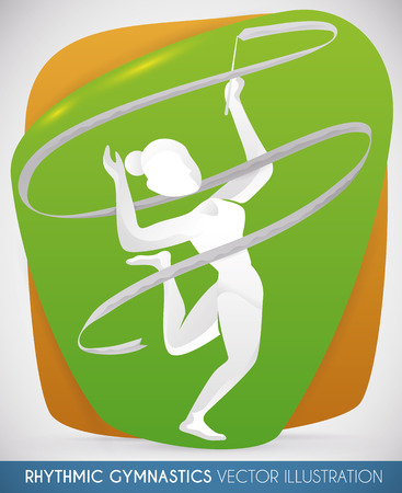 Athlete demonstrating her abilities in rhythmic gymnastics routine with the ribbon.のイラスト素材