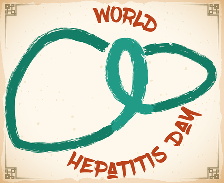 Liver and jade ribbon in brushstrokes to commemorate World Hepatitis Day.のイラスト素材