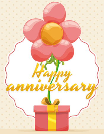 Floating balloon flower with green ribbons and a gift for Anniversary celebration.のイラスト素材