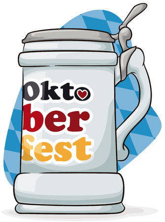 Poster with stein for Oktoberfest celebration with greeting message ready to be filled with frothy beer.のイラスト素材