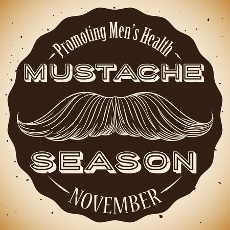 Retro poster with a brown stamp with hand drawn for mustache season in November.のイラスト素材