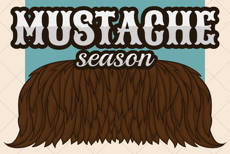 Retro poster with a brown stamp with hand drawn facial beard for mustache season in November.のイラスト素材