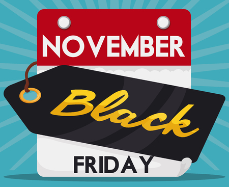 Poster with a loose-leaf calendar with reminder of Black Friday and a dark tag.のイラスト素材