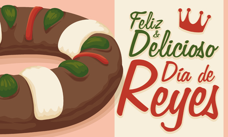 Banner with delicious Kings' Cake ready to be served in the Spanish celebration ofのイラスト素材