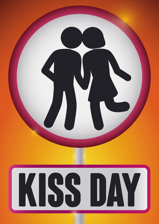 Sunset with a commemorative signal with a couple expressing their love for Kiss Day celebration.のイラスト素材