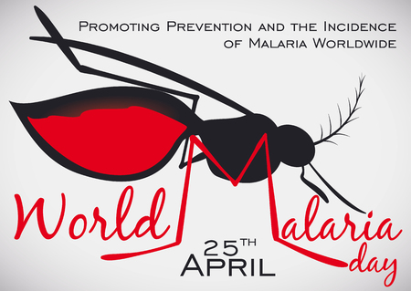 Commemorative poster for World Malaria Day with mosquito silhouette, promoting the awareness and importance of prevention of Malaria disease worldwide.のイラスト素材