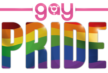 Poster with text over rainbow flag for Gay Pride event to promote the gender rights.のイラスト素材