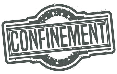 Stamp with confinement massage and coronavirus silhouette promoting safety during COVID-19 outbreak.のイラスト素材