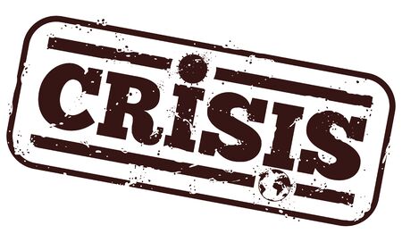 Sign with "crisis" message, coronavirus silhouette and globe, symbolizing the global crisis due COVID-19 outbreak.のイラスト素材