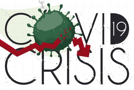 Wrecking ball with coronavirus shape breaking a red statistics arrow, symbolizing the heavy impact in the economy due COVID-19 crisis.のイラスト素材