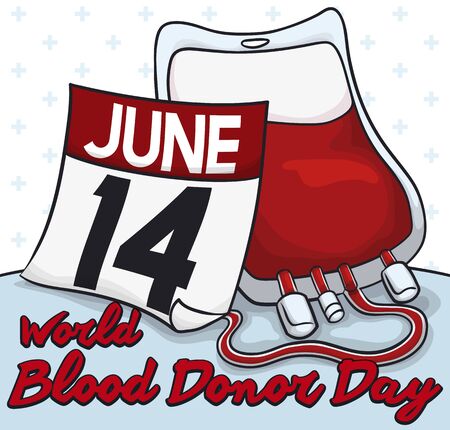 Loose-leaf calendar with reminder date and blood bag to celebrate World Blood Donor Day.のイラスト素材