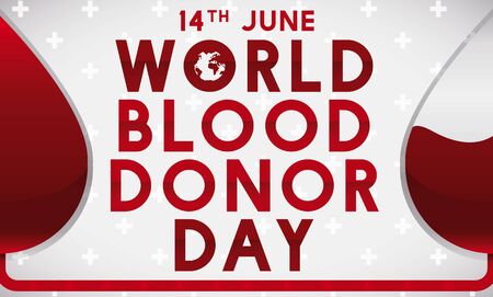Banner for World Blood Donor Day with reminder date and conceptual design about blood transfusion.のイラスト素材
