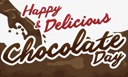 Banner with delicious hot liquid chocolate flowing free ready to commemorate Chocolate Day.のイラスト素材