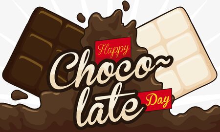 Banner with white and dark bars colliding over liquid cocoa beverage to celebrate Chocolate Day.のイラスト素材