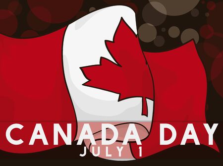 Night view with bokeh in the background and a waving Canadian flag to celebrate Canada Day.のイラスト素材
