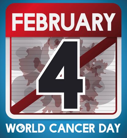 Poster with loose-leaf calendar and reminder date of World Cancer Day with carcinogenic cells design.のイラスト素材