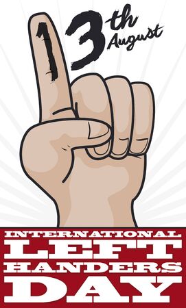 Commemorative poster with left hand painting the date to celebrate International Left Handers Day this 13th August.のイラスト素材