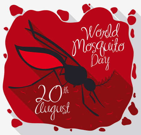 Poster in flat style with mosquito soaked in blood spreading infectious parasites to commemorate prevention in World Mosquito Day.のイラスト素材