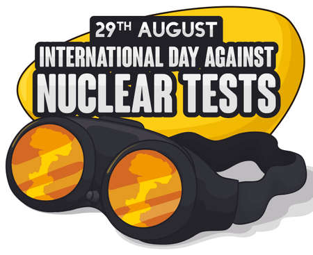 Terrible nuclear explosion reflected on the goggles: a scene to forget as part of the International Day Against Nuclear Tests this 29th August.のイラスト素材