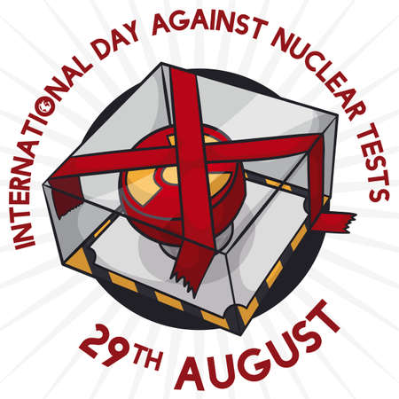 Nuclear button for atomic tests sealed away with red tape for the International Day Against Nuclear Tests in August 29.のイラスト素材