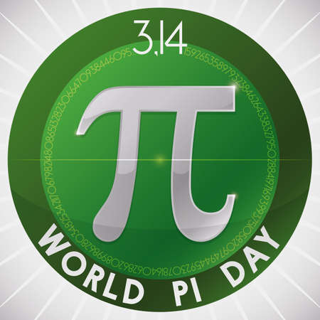 Green button with pi symbol and a part of the numeric value around it to celebrate World Pi Day in March 14.のイラスト素材